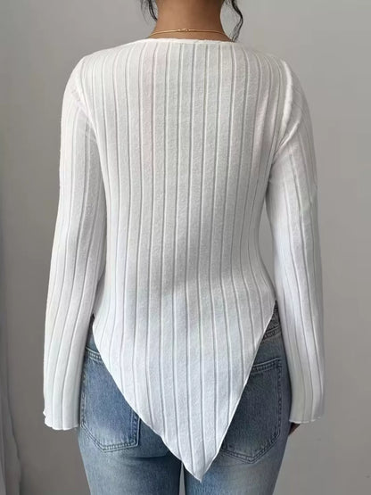 Cowl Neck Ribbed Knit Top