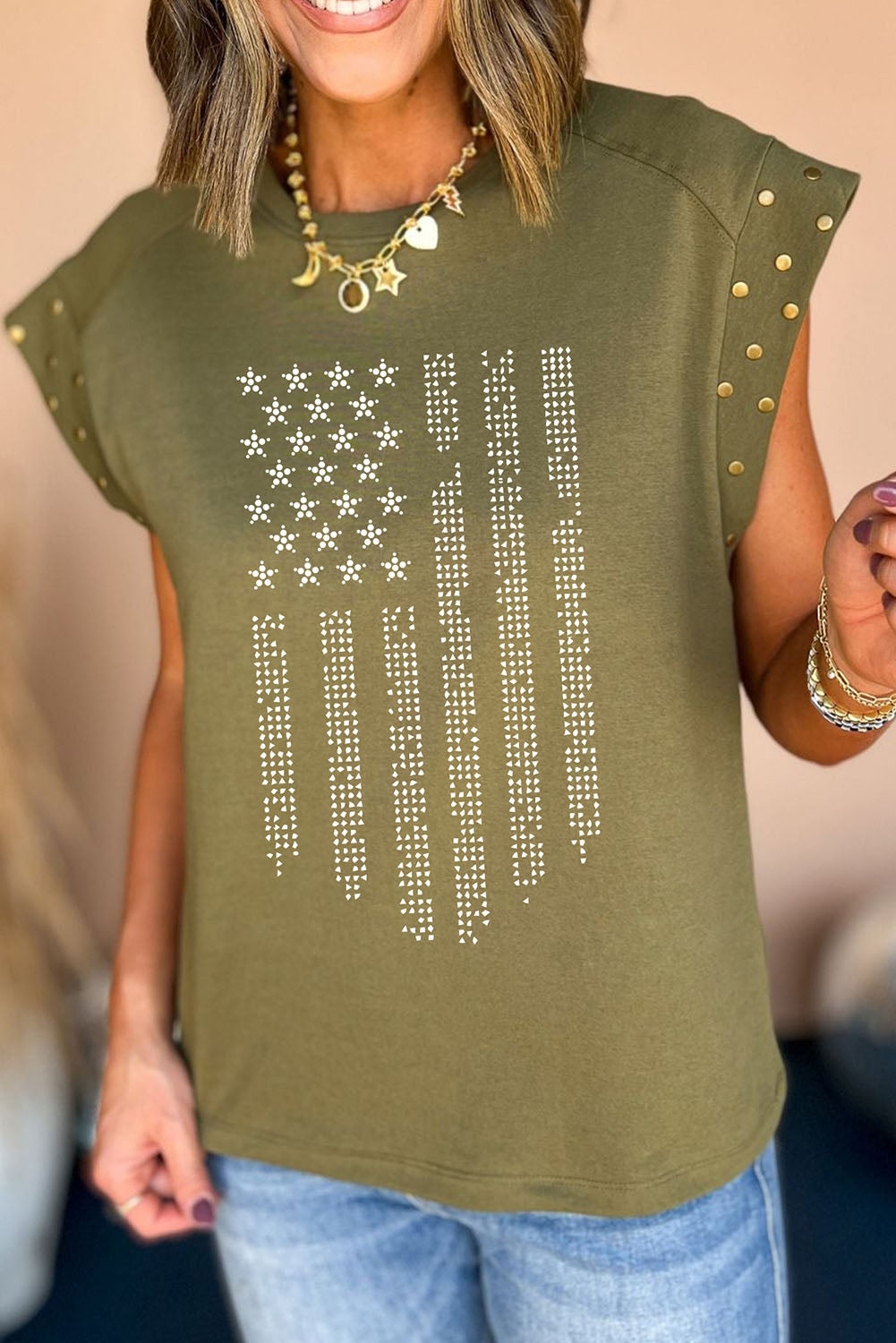 Rhinestone US Flag T-Shirt with cap sleeves