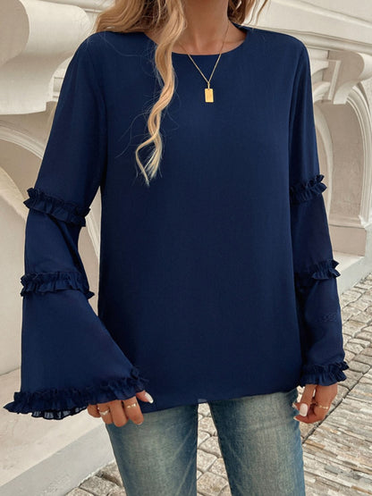 Devine Frill Round Neck Long Sleeve Top