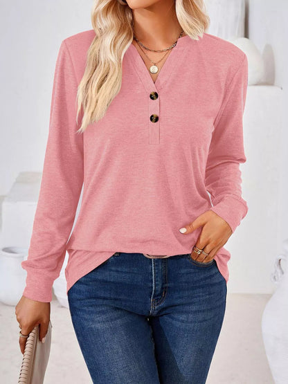 Plus Size Button Detail Long Sleeve T-Shirt