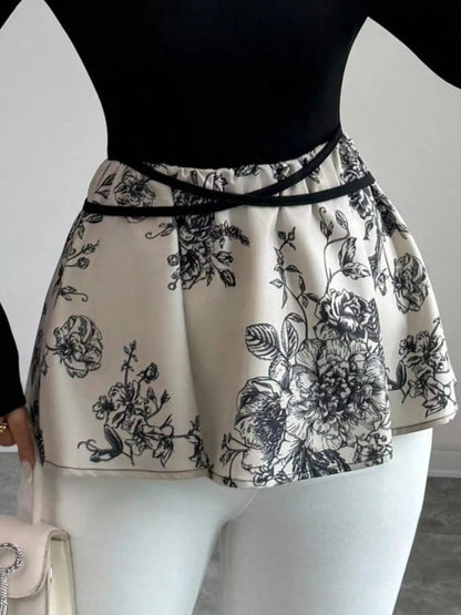 Floral Print Peplum Hem Long Sleeve Top