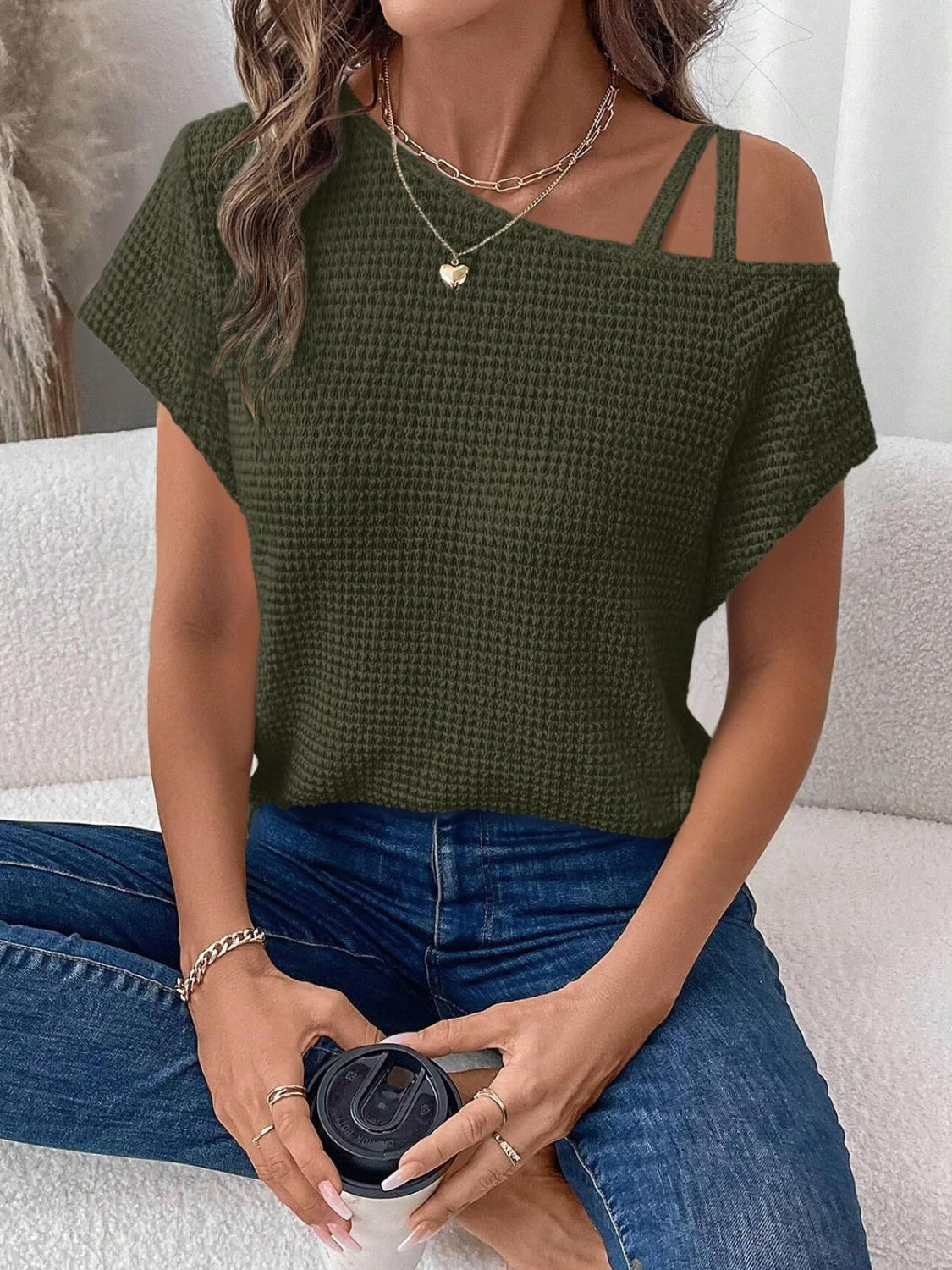 Asymmetrical Neck Short Sleeve T-Shirt