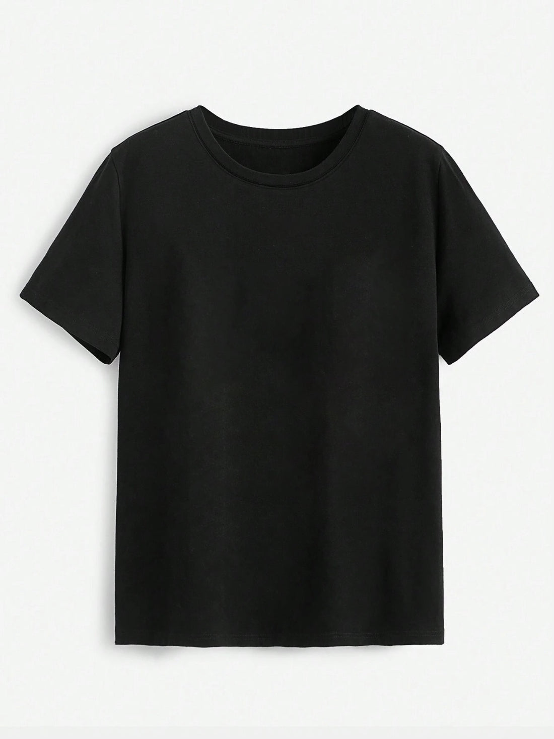 Plain black round neck short sleeve T-shirt