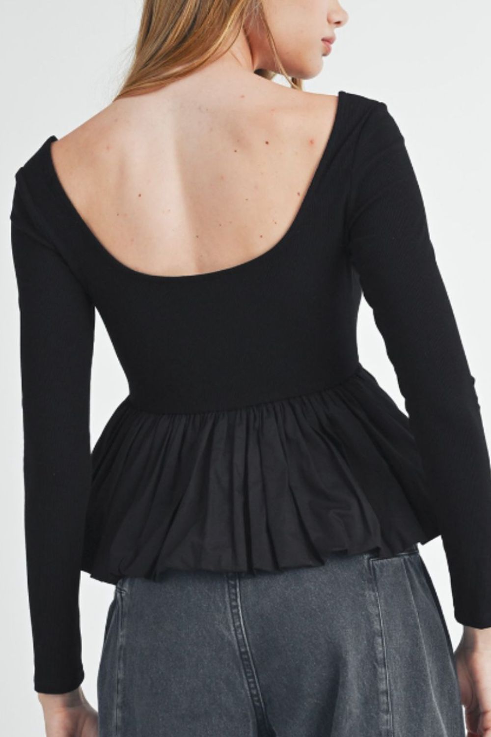 Peplum Scoop Neck Long Sleeve T-Shirt