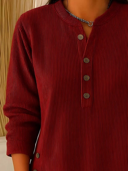 Full Size Ribbed Half Button Henley Top Plus Size