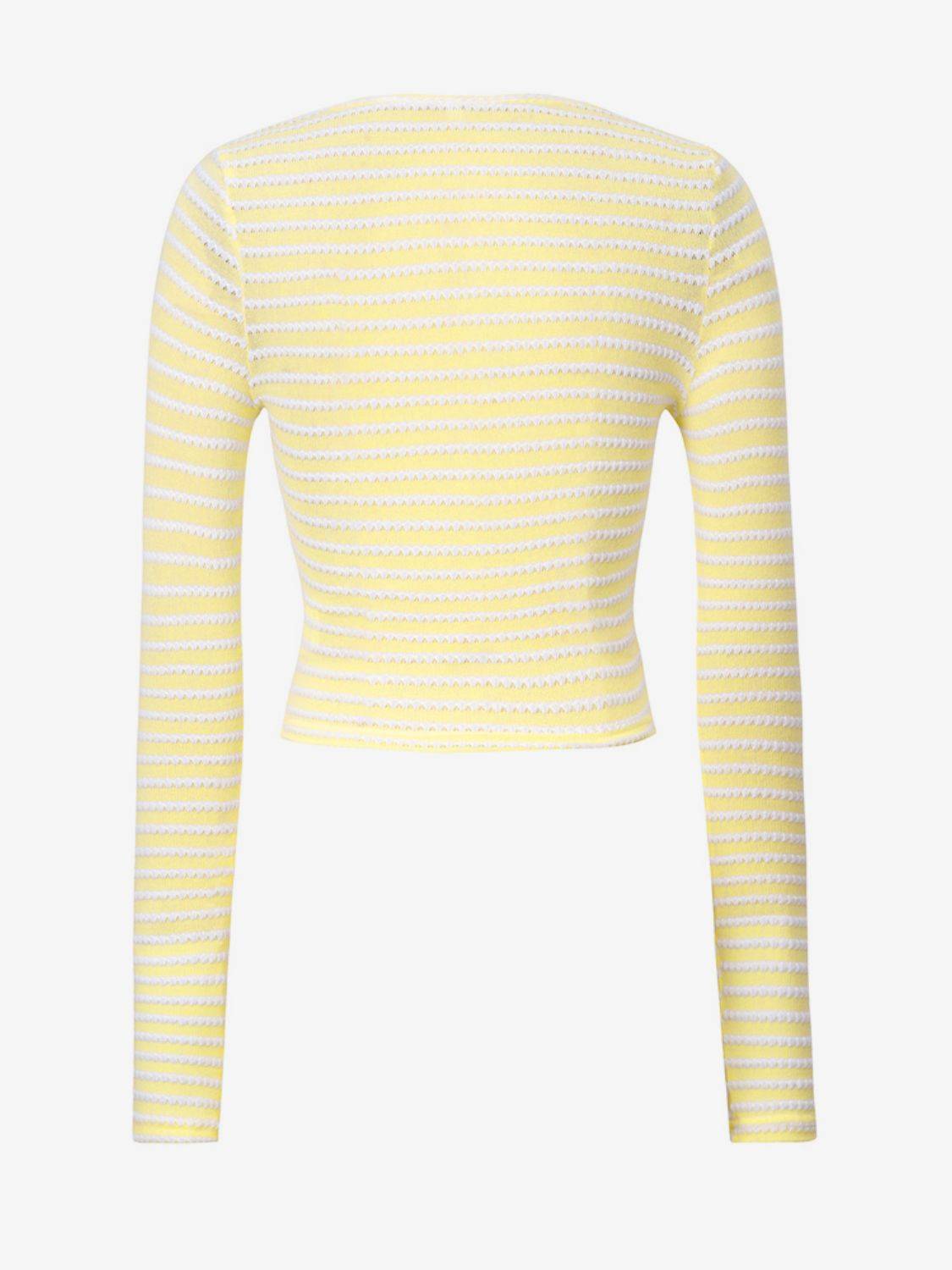 Yellow striped square neck long sleeve t-shirt, flat lay back