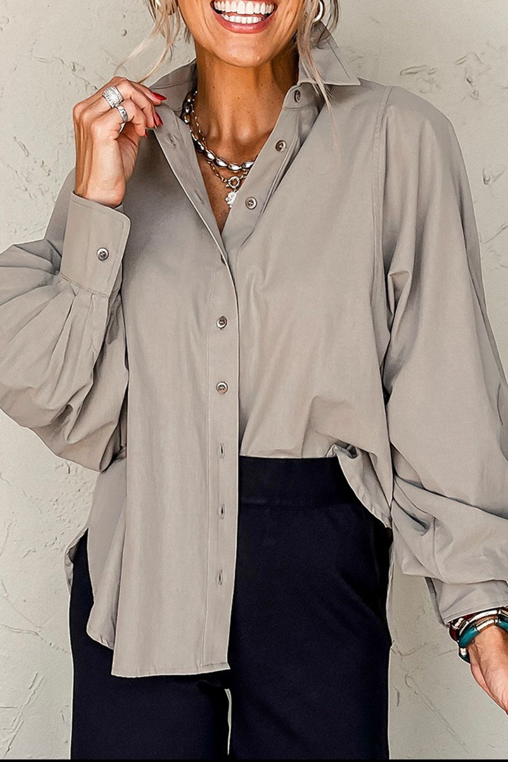 Button Down Collared Neck Long Sleeve Shirt