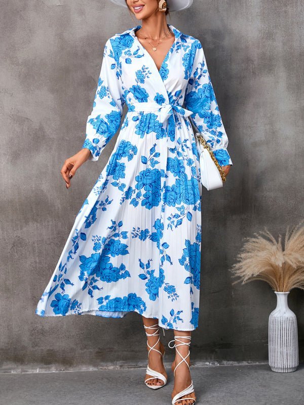 Casual all-match printed long-sleeved mid-length dress