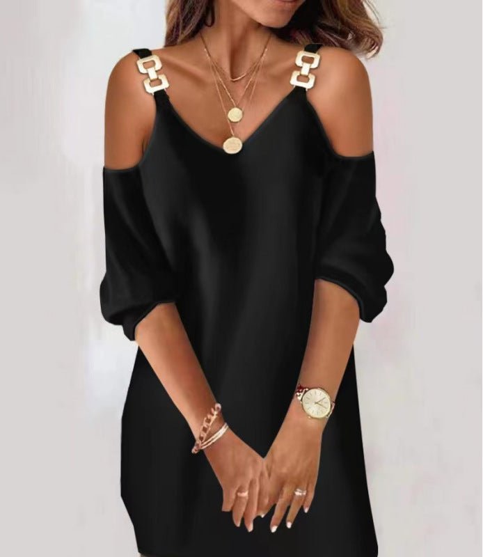 Casual loose V-neck mid-sleeved women&