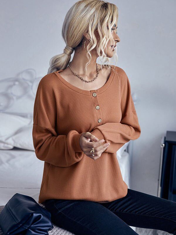 Casual Solid Color Long Sleeve Knit Sweater Thin Section