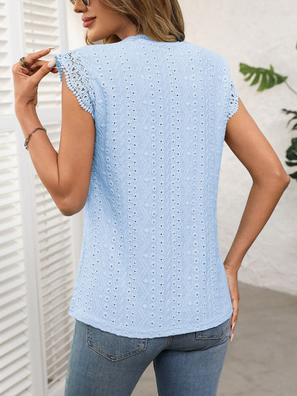 Lace Detail Round Neck Cap Sleeve Top