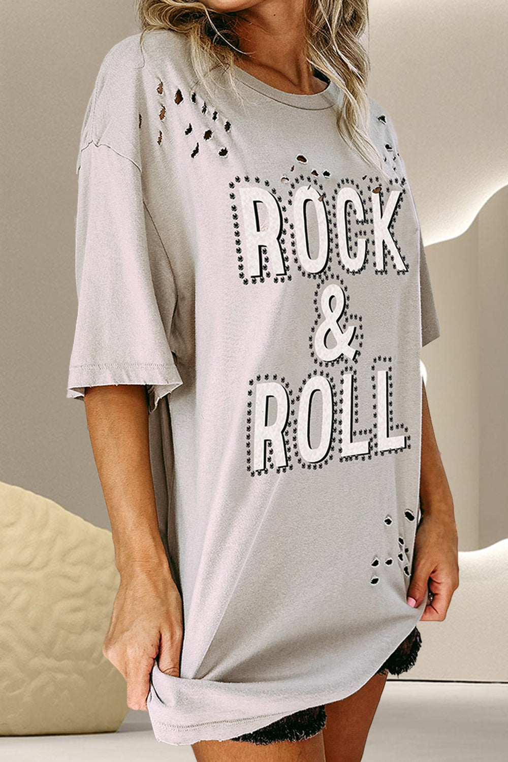 ROCK &amp; ROLL Round Neck Dropped Shoulder T-Shirt