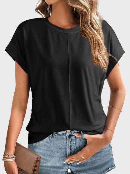 Ruched Round Neck Short Sleeve T-Shirt