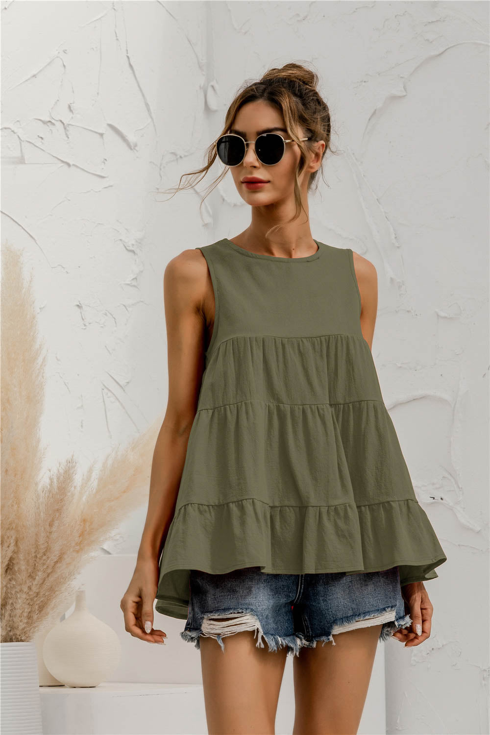 Round Neck Tiered Tank