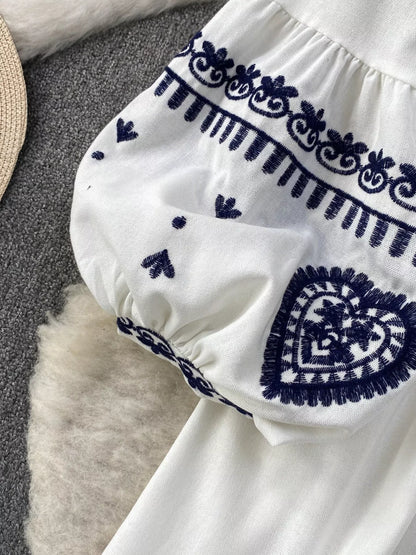 Embroidered Tie Neck Blouse