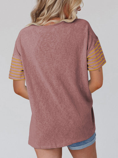Color Block Striped Detail Loose T Shirt