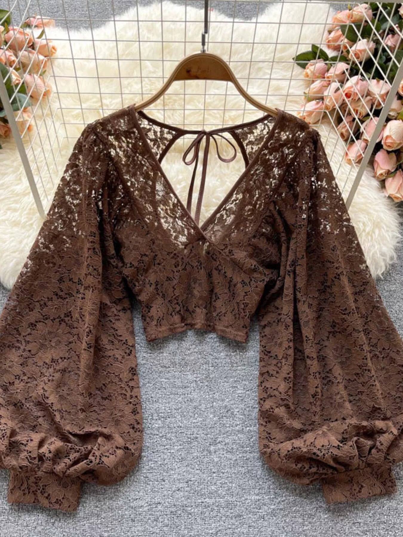 Lace Tie Back Long Sleeve Top