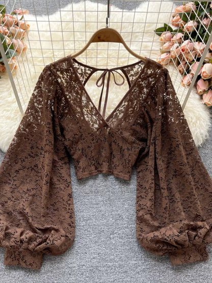 Lace Tie Back Long Sleeve Top
