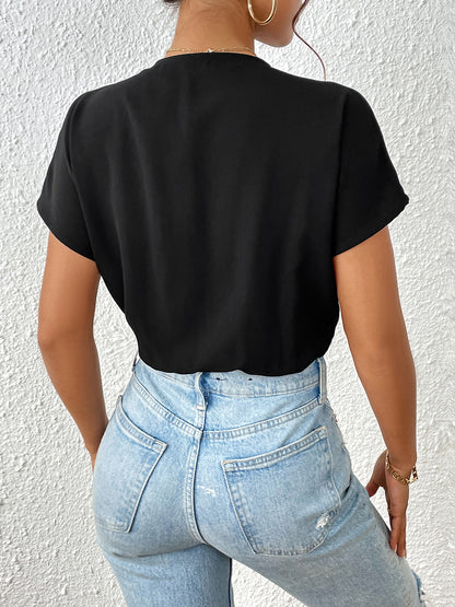 Perfee Surplice Short Sleeve Ruched Bodysuit