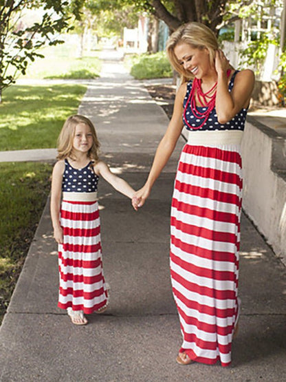 Vêtements pour enfants, robe gilet imprimée drapeau national, vêtements mère et fille 