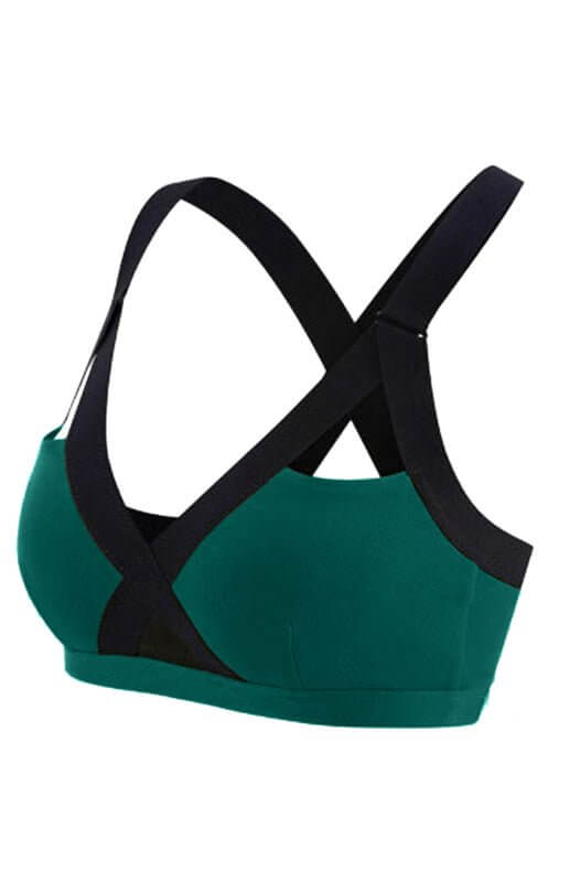 Soutien-gorge de sport élastique croisé sexy à contraste de couleurs 