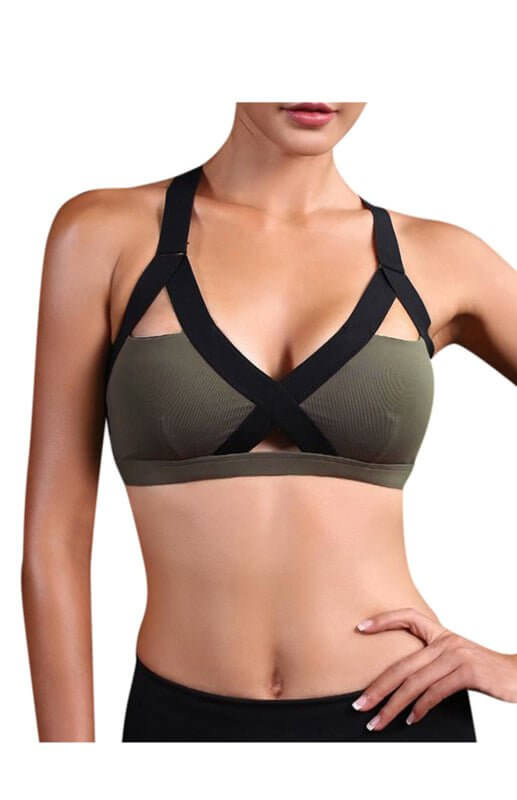 Soutien-gorge de sport élastique croisé sexy à contraste de couleurs 