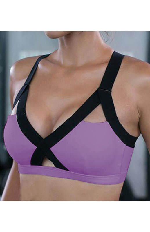 Soutien-gorge de sport élastique croisé sexy à contraste de couleurs 