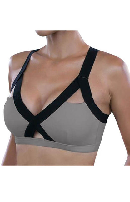 Soutien-gorge de sport élastique croisé sexy à contraste de couleurs 