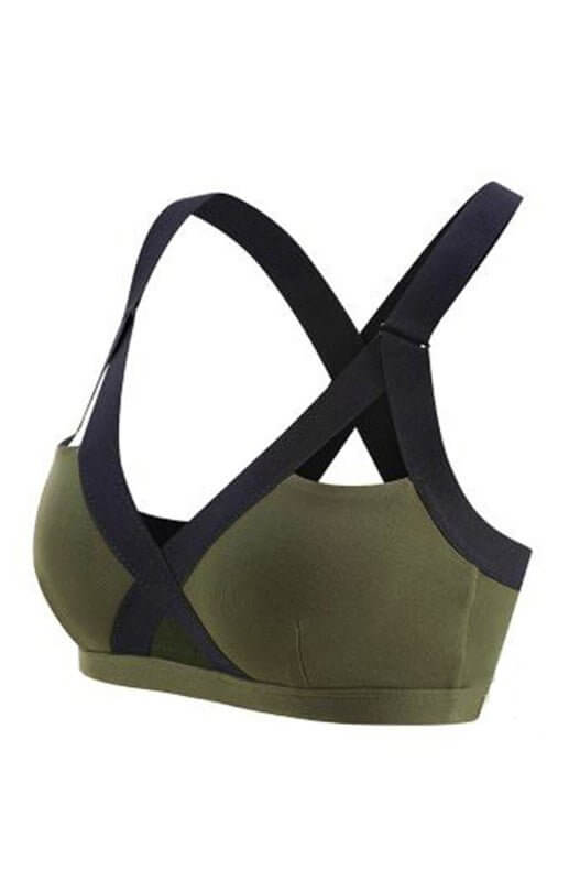 Soutien-gorge de sport élastique croisé sexy à contraste de couleurs 