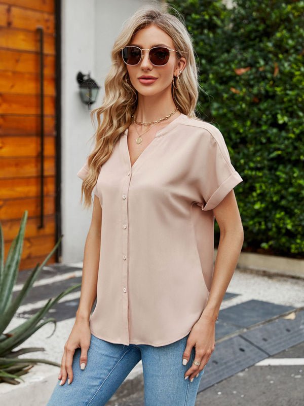 Bequeme Cardigan-Bluse mit V-Ausschnitt und Knöpfen 