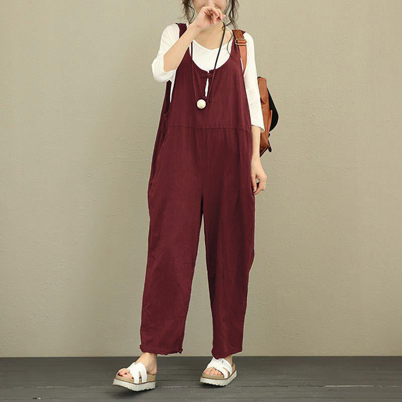 Red casual loose jumpsuit for women