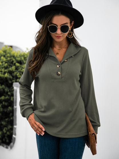 Half Button Long Sleeve T-Shirt