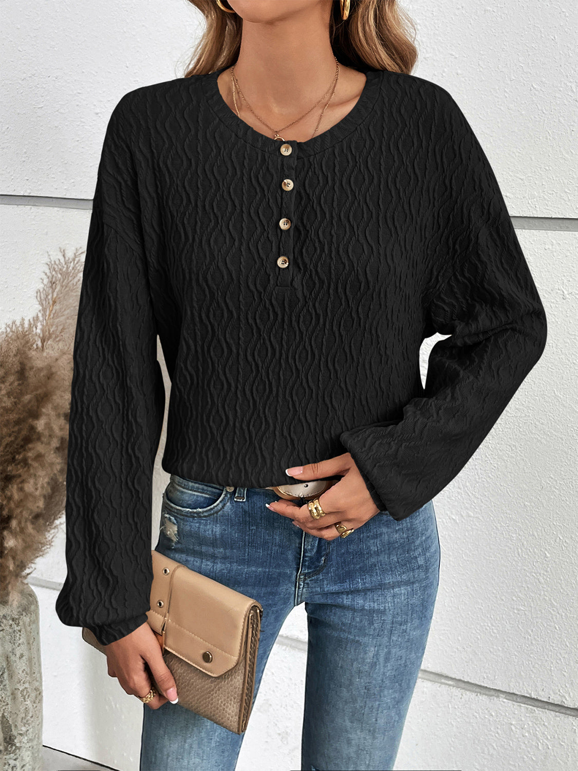 Ivy Lane Half Button Long Sleeve Top