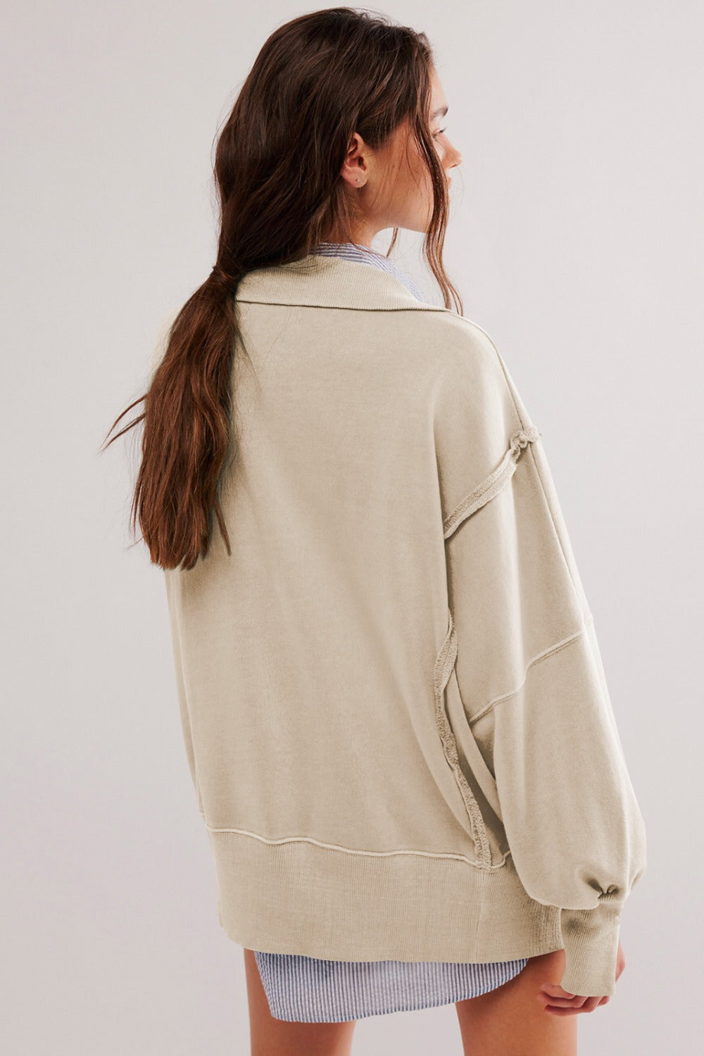 Exposed Seam Side Slit Long Sleeve Sweatshirt