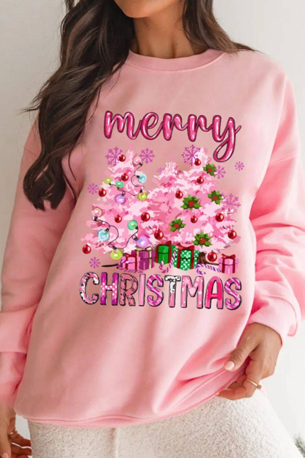 Pink Merry Christmas sweatshirt with festive design