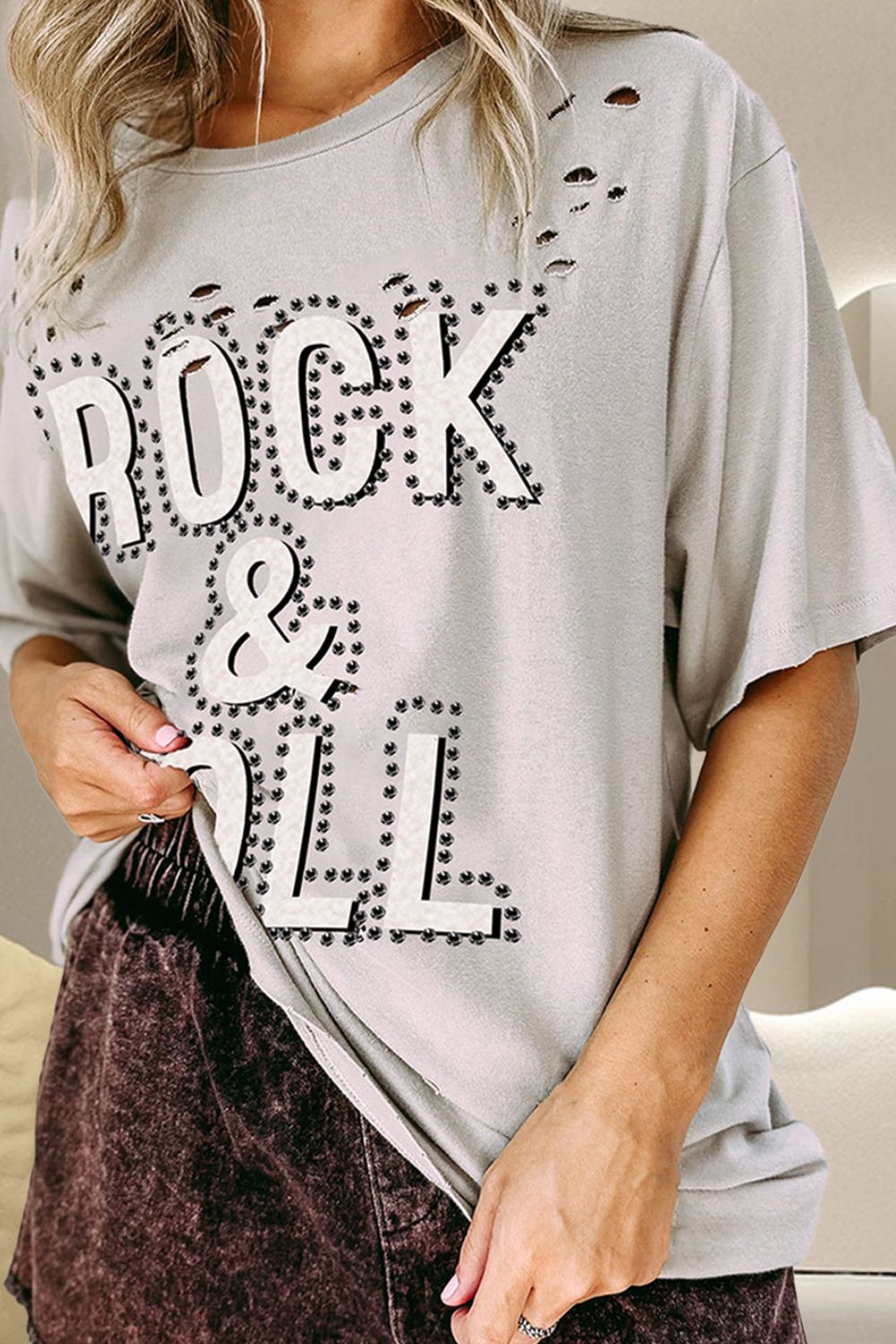 ROCK &amp; ROLL Round Neck Dropped Shoulder T-Shirt