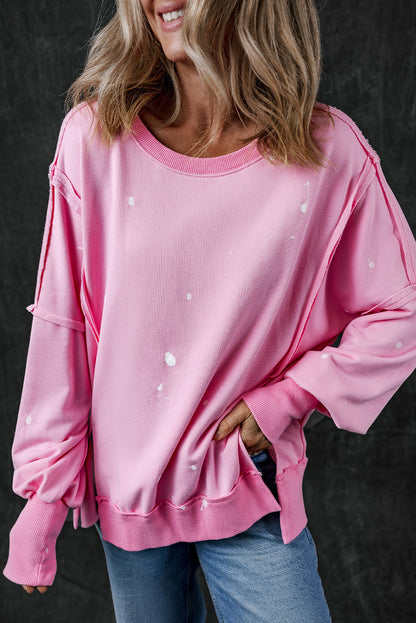 Exposed Seam Splatter Print Round Neck Sweatshirt