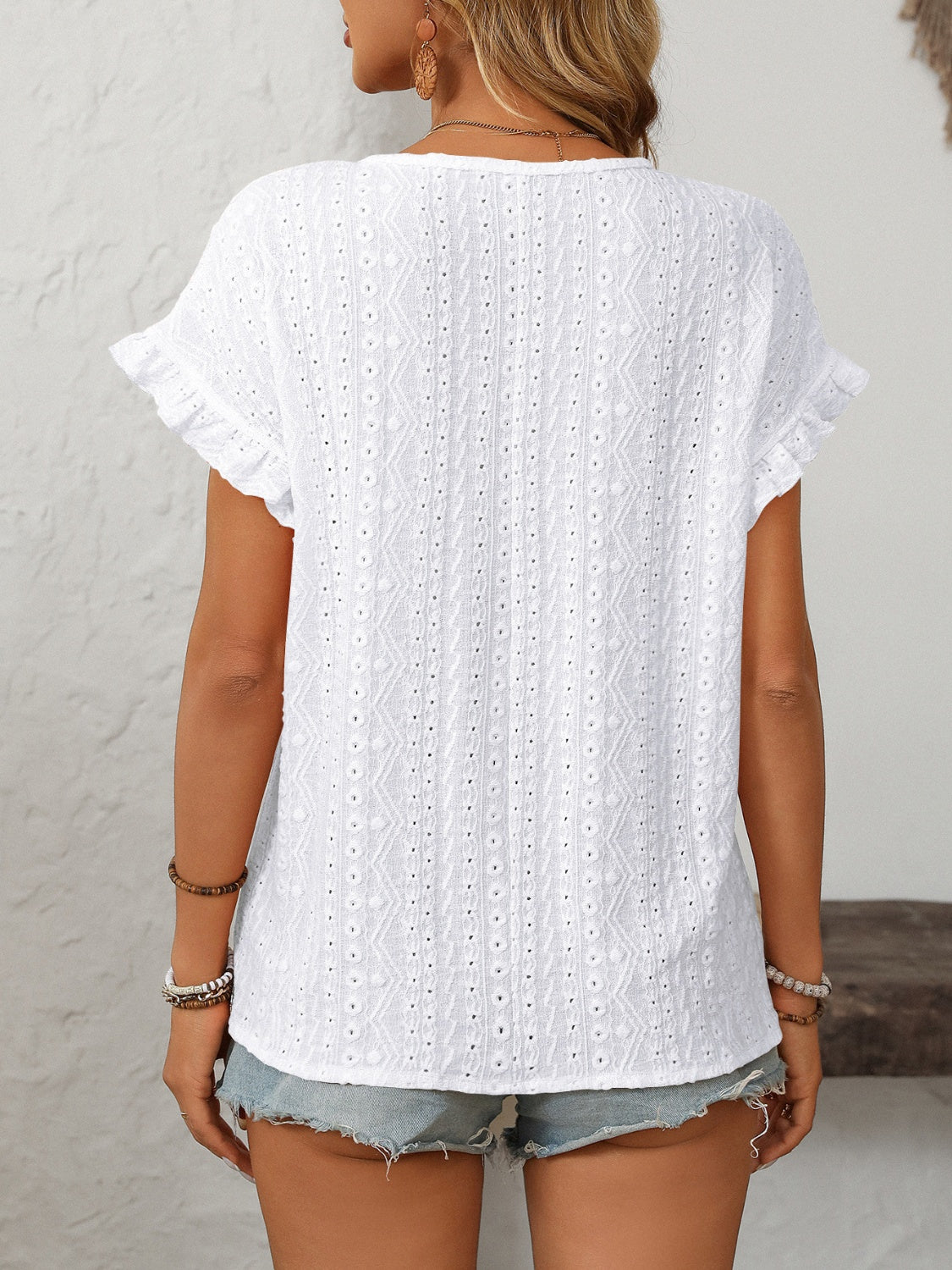 Mandy Eyelet Round Neck Short Sleeve Top