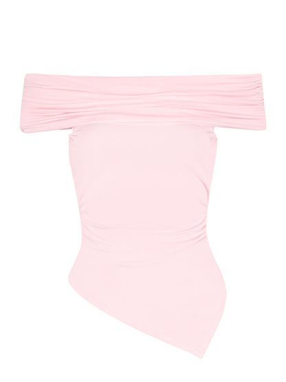 Off-Shoulder Ruched Asymmetrical Hem Top