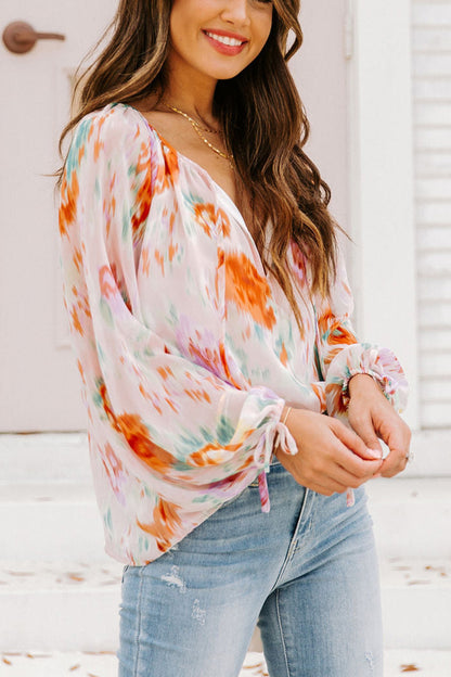 Printed Tie Neck Long Sleeve Blouse