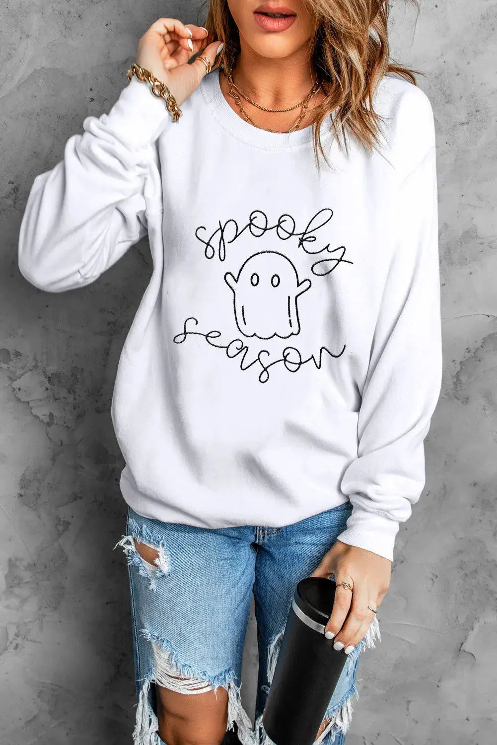 Long sleeve sweatshirt featuring ghost graphic and &