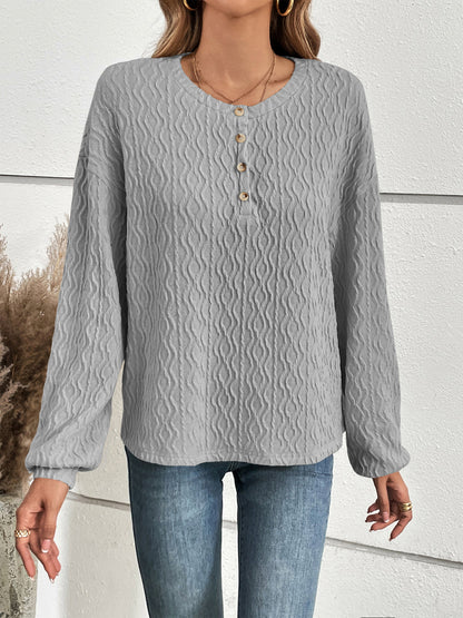 Ivy Lane Half Button Long Sleeve Top