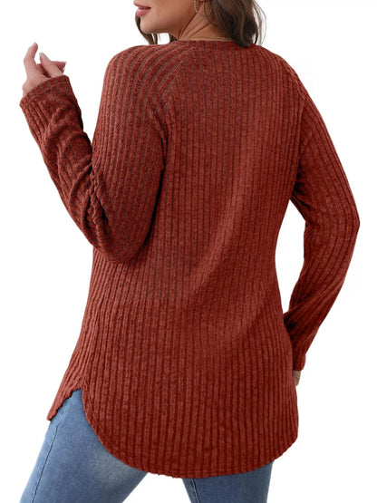 Ribbed Knit Long Sleeve T-Shirt