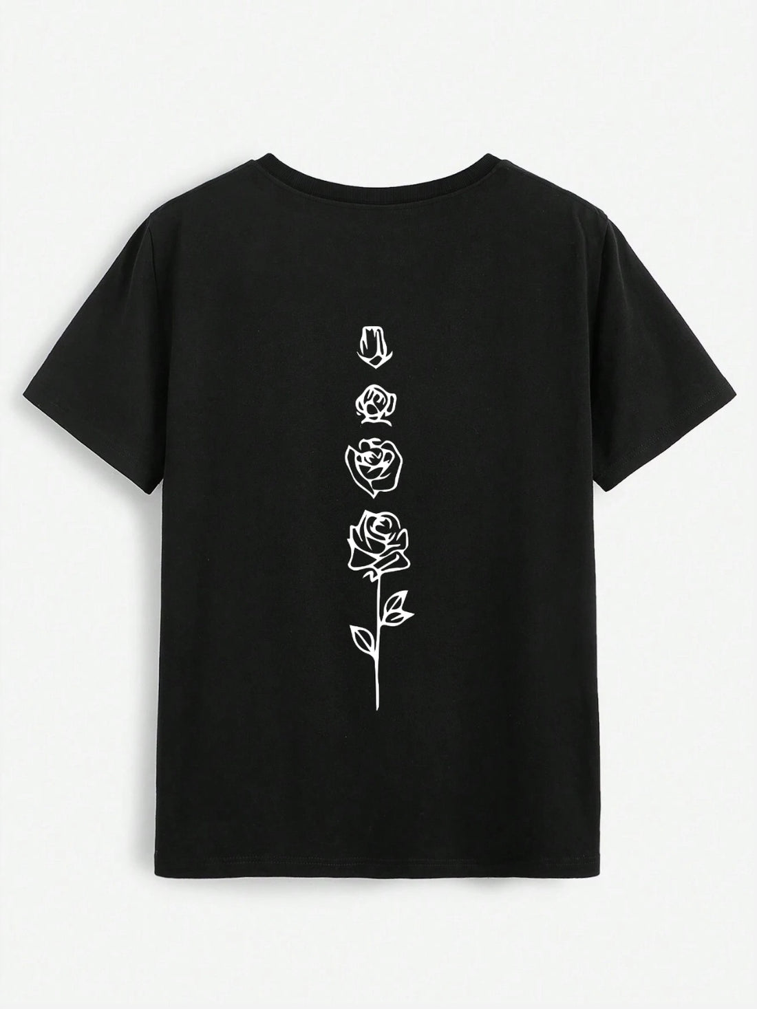 Black T-shirt with rose design on back