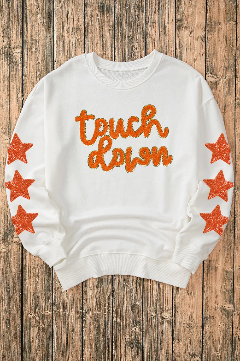 Letter &amp; Star Round Neck Long Sleeve Sweatshirt