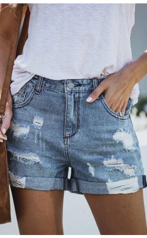 ZERSTÖRTE HIGH-STRETCH-DENIM-SHORTS 