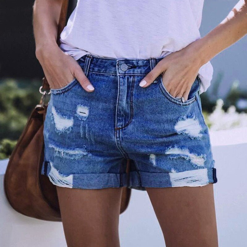 DESTROYED HIGH STRETCH DENIM SHORTS