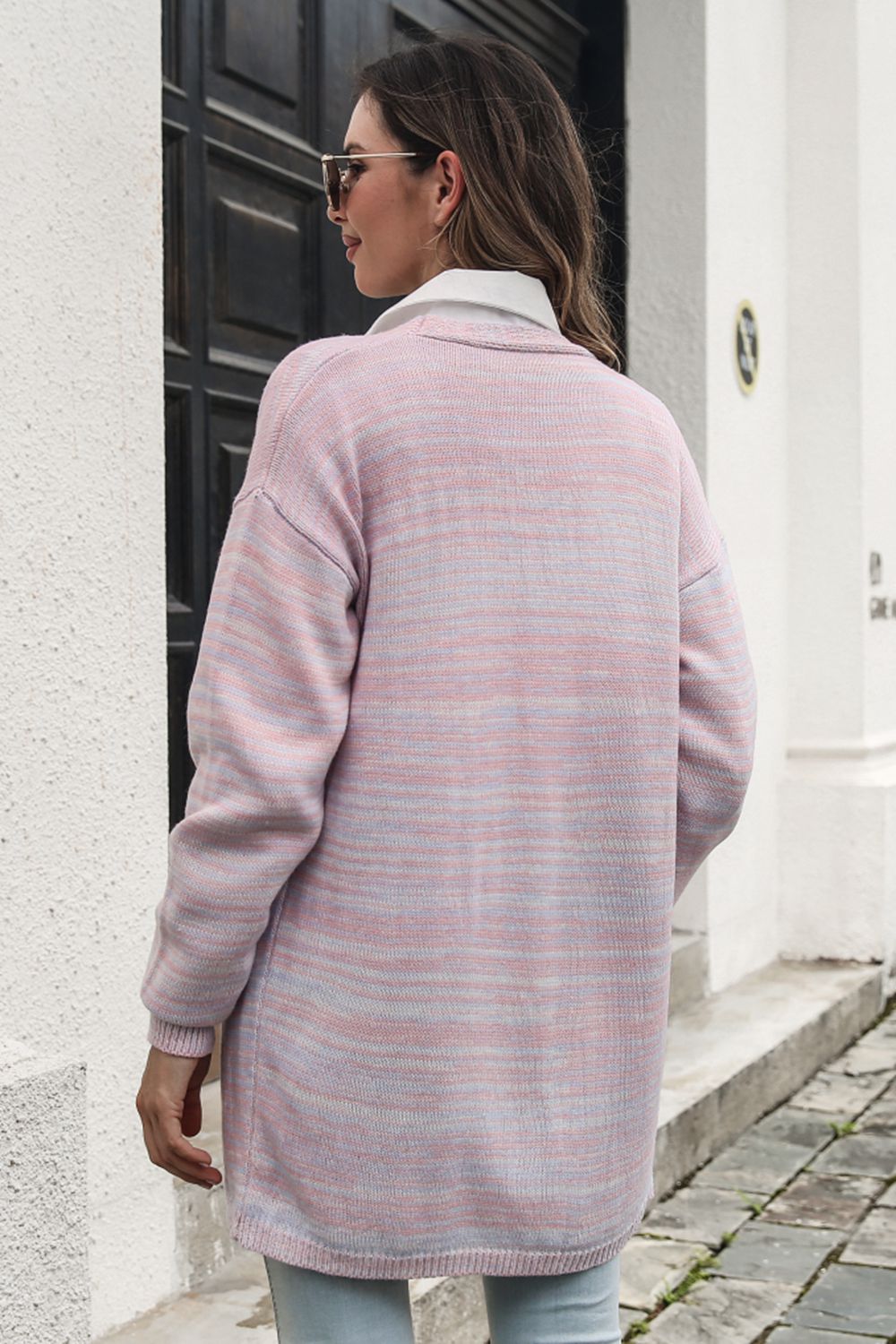 Striped Open Front Longline Cardigan