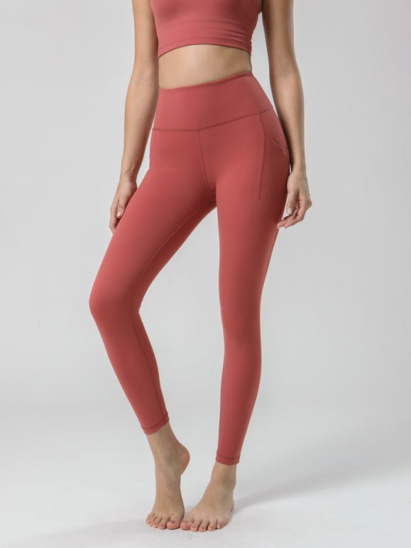 Doppelseitig gebürstete Yoga-Neunte-Hose, hohe Taille, Tasche, Sport-Yoga-Hose für Damen 