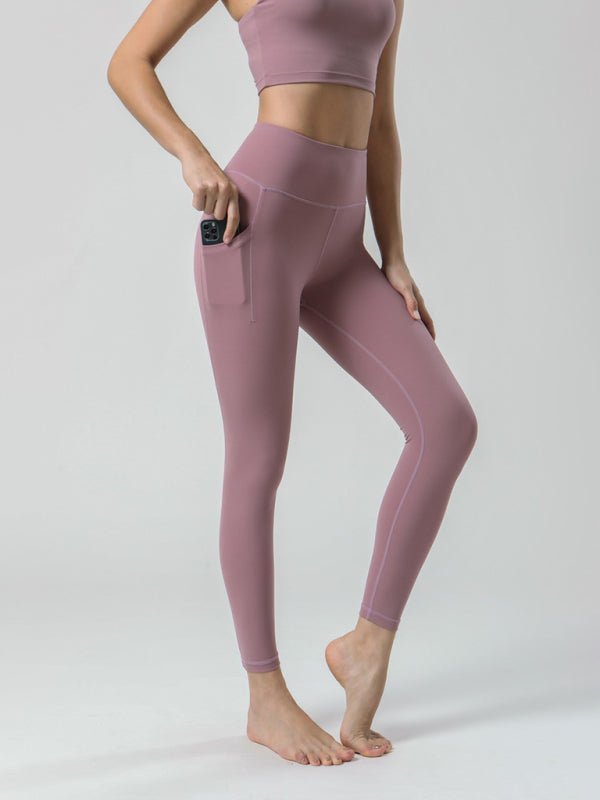 Doppelseitig gebürstete Yoga-Neunte-Hose, hohe Taille, Tasche, Sport-Yoga-Hose für Damen 